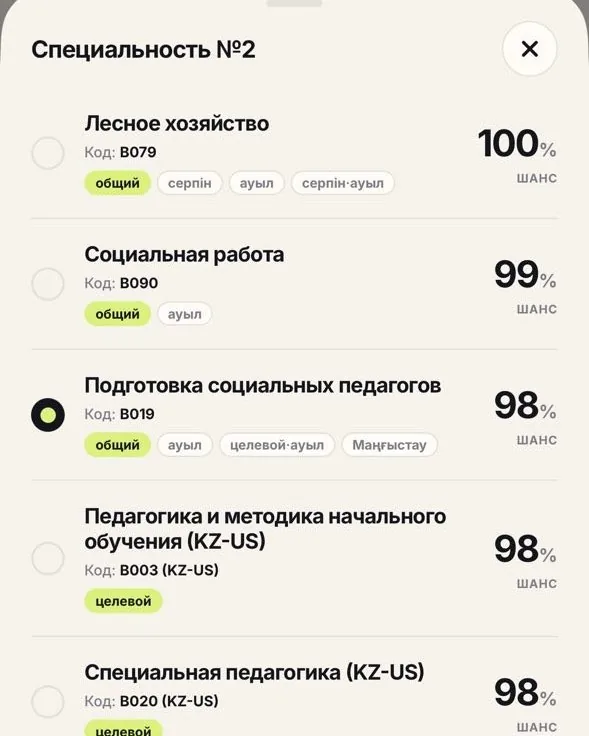 Шанс бойынша тізімді көр