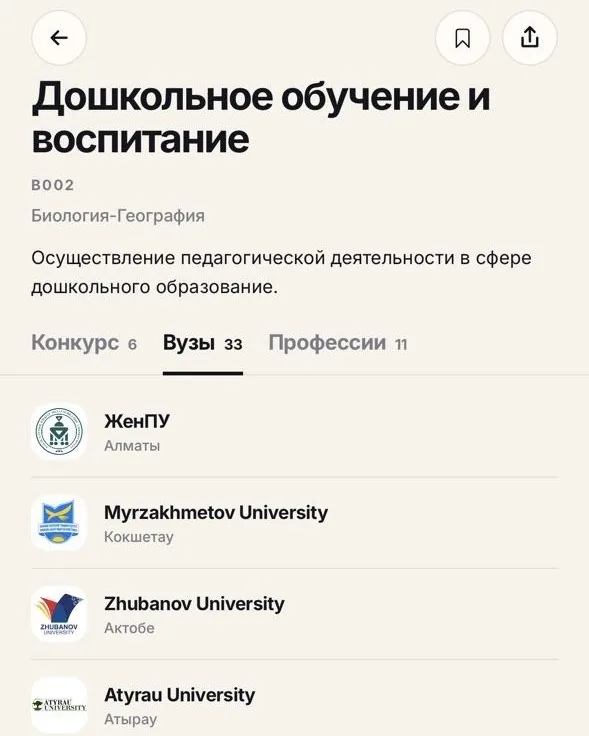 Университеттер мен мамандықтар